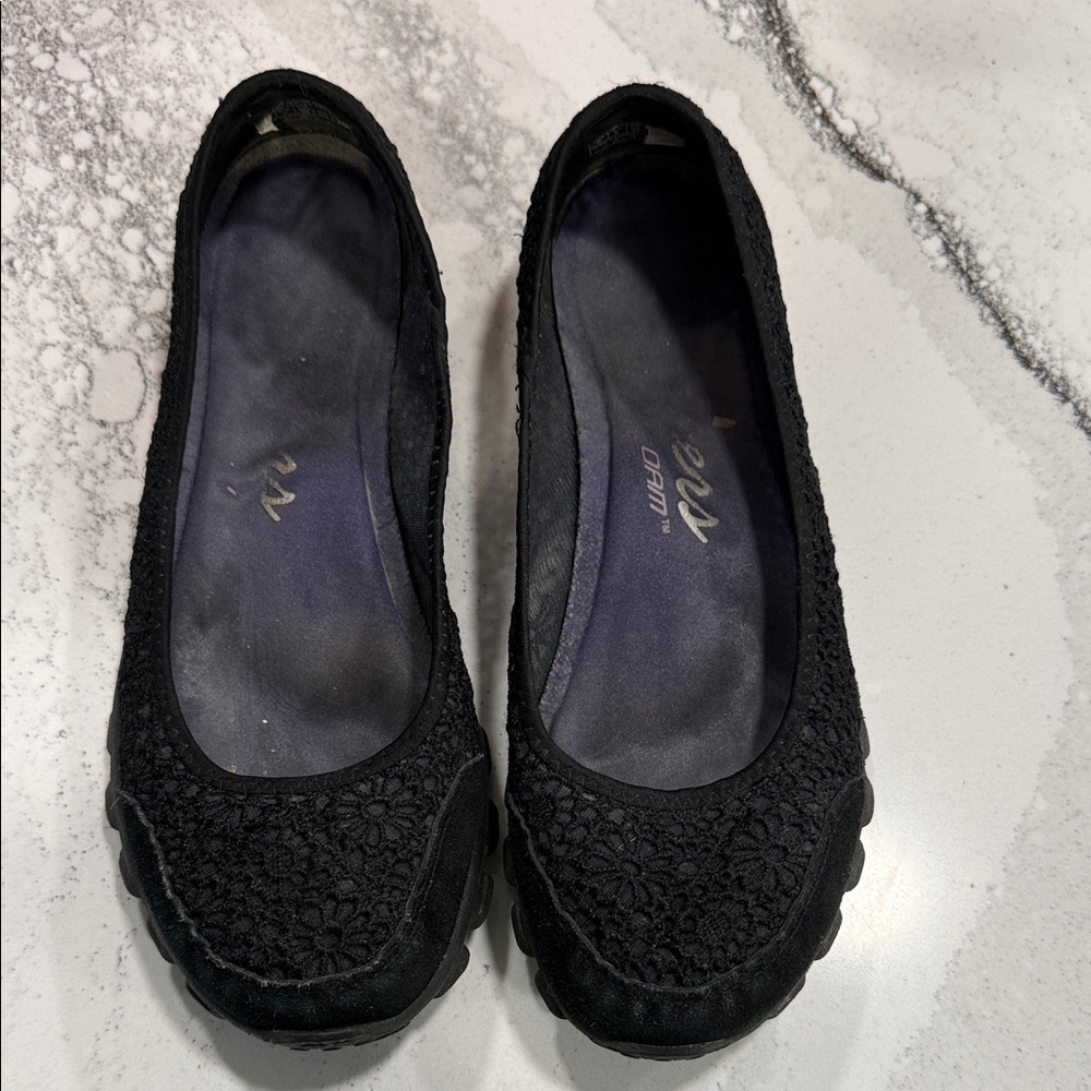 Skechers Black Floral Slip-On Flats